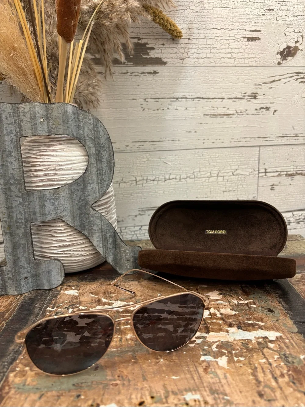 Tom Ford Cyrus Rose Gold Aviator Sunglasses with Brown Case - Dust Wipe Included